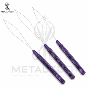 Factory Manufacturer Purple Anodized Metallic Textured Grip Wire Loop <b>Threader</b> Micro Ring Hair Extension <b>Needle</b> Tool Set - Product Image 2