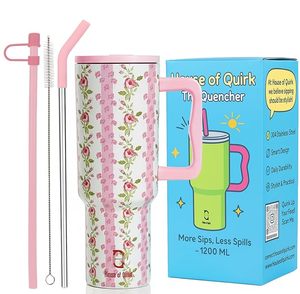 1200ML Stainless Steel Tumbler with Handle Lid 2 Straws <b>Large</b> Travel Mug Water <b>Cup</b> for Gym Office Outdoor Use Pink Petal - Product Image 1