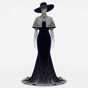Colección de Vestidos de Noche de Diseñador: Elegantes Vestidos Formales Bordados con Capa, Chaqueta, Sombrero y Guantes a Juego, Largos hasta el Suelo, Corte en A - Product Image 1