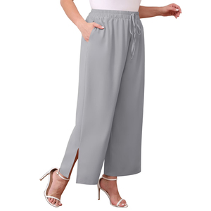 Premium Women Flare <b>Trousers</b> <b>Elastic</b> <b>Waist</b> 100% Cotton Comfortable Wide Leg OEM ODM Private Label Wholesale Fashion - Product Image 2