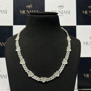 สร้อยคอเพชรรูปหัวใจแบบคิวบันลิงค์ ประดับเพชรโมอิสซาไนต์ VVS สไตล์ฮิปฮอป ชุบเงิน S925 รุ่นขายดีที่สุด พร้อมเครื่องทดสอบเพชร - Product Image 1