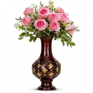 Rustic Wooden Flower <b>Vase</b> Brass Decorative <b>Vase</b> Handmade Sheeshamwood Tabletop Decor for Home Office - Product Image 1