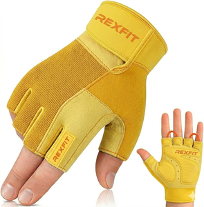 Rexfit Half Finger Gym Gloves Yellow PU Leather Adjustable Wrist Strap Unisex <b>Weight</b> <b>Lifting</b> Fitness Training Gloves - Product Image 1