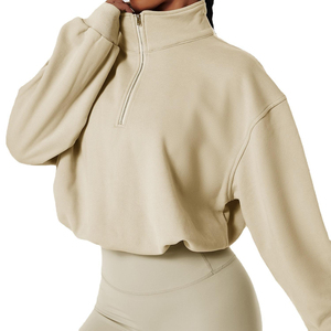 Womens Oversized Quarter Zip <b>Sweatshirt</b> <b>Long</b> Sleeve High Neck Casual Pullover Breathable Knitted Activewear Workout Training top - Product Image 4