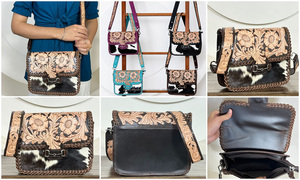 2026 New Trendy Luxury Designer Floral Hand Tooled Leather Ladies Handbags for Women's Genuine Cowhide Leather Shoulder Purses - Product Image 3