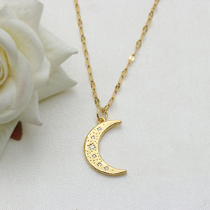 Collier Pendentif Croissant de Lune en Argent Sterling 925 Plaqué Or avec Étoile Incrustée de Zirconium Blanc, Bijou Charmant Céleste, Vente en Gros - Product Image 4