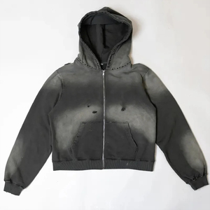 Sudadera Unisex Negra con Cierre de Cremallera, Manga Larga, Color Degradado, Estilo Casual Urbano, Diseño 2 en 1, Secado Rápido, Antiestática - Product Image 3