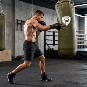 Sac de boxe d'entraînement en PU vert avec logo blanc, durable, rempli de sable, pour usage en salle de sport pour adultes - Product Image 3