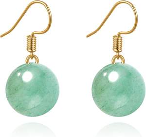 Pendientes de Aventurina Verde Natural con Cuentas Redondas y Gancho Chapado en Oro, Joyería Artesanal con Piedras Preciosas para Mujer, Venta al Por Mayor - Product Image 1