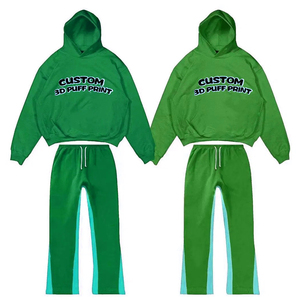 Custom Flared Lightweight Summer Tracksuit Men Streetwear 3D Printed Stacked Hoodie <b>Jogger</b> <b>Set</b> Raw Hem Cut 2 in 1 - Product Image 1