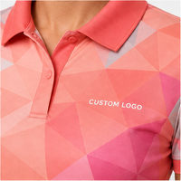 Polo à manches courtes pour femme, rose corail, à facettes géométriques, avec logo personnalisé, séchage rapide, sublimation, vêtements de sport pour le golf