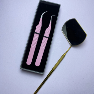 Pince à cils en acier inoxydable de haute qualité, en forme de L, à 90 degrés, anti-magnétique, pointe en fibre pour volume, pointe lisse pour cils - Product Image 1