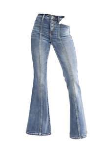 Nuevos pantalones vaqueros acampanados de cintura alta para mujer, estilo vintage, ajustados, de poliéster/algodón, lisos, lavados, para otoño/invierno 2026 - Product Image 4