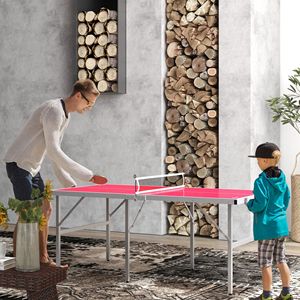 Set Moderno di Tavolo da Ping Pong Pieghevole con Rete, Racchette e Palline per Sport Indoor/Outdoor, Materiale MDF Rosso e Acciaio - Product Image 2
