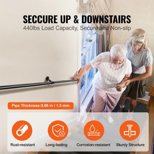 Corrimano per Scale in Acciaio al Carbonio Industriale da 5 Piedi, Capacità di Carico 440 LBS, Dispositivo di Assistenza per Scale - Product Image 5