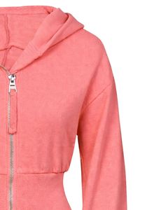 Sudadera con capucha corta rosa coral para mujer, ajustada, de manga larga, estilo casual urbano, de algodón y forro polar, con logotipo personalizado, fabricación ODM - Product Image 4