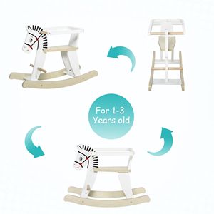 Cavallo a Dondolo Classico in Legno per Bambini 1-3 Anni Bianco con Barra di Sicurezza Giocattoli Tradizionali Sicuri e Accessori - Product Image 5