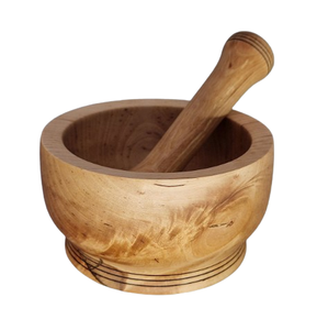 Mortero y pilón de madera hechos a mano para moler semillas y especias, recetas tradicionales indias, tailandesas o mediterráneas - Product Image 2