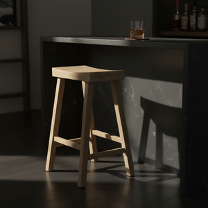 Tabouret de bar haut en bois d'hévéa massif, rond, moderne, minimaliste, mobilier de maison durable et léger - Product Image 3