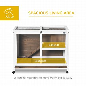 Portabagagli per interni a 2 piani con ruote rampe per porte chiudibili a chiave in legno gabbia per porcellini d'India piccola casa per animali con vassoio in marrone - Product Image 4
