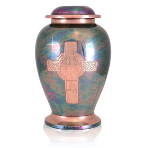 Gleaming cross brass urn funeral cremation urn <b>memorial</b> <b>keepsake</b> handcrafted brass cross design tribute urn elegant <b>memorial</b> - Product Image 1