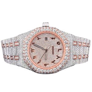 Reloj mecánico artesanal de acero inoxidable con lectura analógica, diamantes de moissanita de corte redondo, garantía de autenticidad, personalizado. - Product Image 1