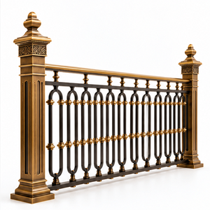 Rampe d'escalier décorative en métal noir et or avec balustres à boucles fines pour villas classiques, hôtels et intérieurs commerciaux - Product Image 3