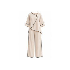 Women's <b>White</b> <b>2</b>-<b>Piece</b> Long <b>Set</b> With Asymmetrical Top and Wide Leg Pants Casual Loose Fit Solid Color Breathable Wear All Seasons - Product Image 1