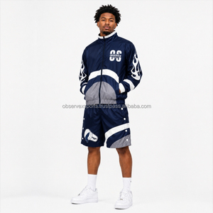 Ensemble coupe-vent en polyester pour sublimation, ensemble court coupe-vent streetwear, ensemble coupe-vent en nylon à empiècements contrastants - Product Image 1