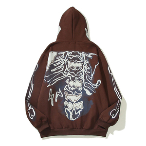 100% Cotton Men's Streetwear Pullover Heavy Weight Full Face <b>Zip</b> <b>up</b> Hoodie with Custom Logo Streetwear Sweatshirts - Product Image 3