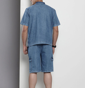 Wholesale Brown Denim <b>Jacket</b> and Shorts Set Retro Washed Street Style Ripped Cropped Jean <b>Jacket</b> Jorts Sets For <b>Men</b> - Product Image 3