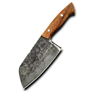 Couteau de chef en acier au carbone 58 HRC de qualité industrielle, fait main, décapé à l'acide, forme extra-plate, manche ergonomique en bois de rose - Product Image 1