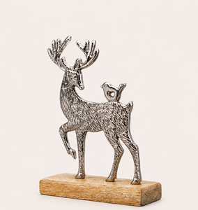 High Quality Handcrafted Silver Aluminum Reindeer With Bird Sculpture On Solid Wooden Base Modern Metal Stag Figurine Tabletop - Product Image 5