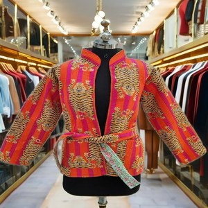 New Women's Floral Printed Boho Cotton <b>Quilted</b> Breathable Eco-Friendly Jacket FreeSize Front Open Kimono Stripe Piping Autumn - Product Image 2