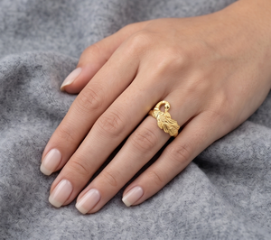 DIVYORO แหวนชุบทอง 22k ลายคลื่นแบบนามธรรมสำหรับผู้หญิง - Product Image 3