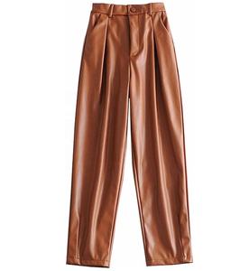 PIHA SPORTS <b>Women's</b> <b>Black</b> PU Harem Pants High Waist Drawstring Skinny Fit Full Length Casual <b>Trousers</b> <b>Pockets</b> Quick Dry - Product Image 2