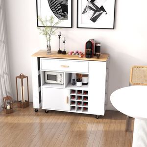 Carrito de Cocina Plegable Reversible de Doble Cara con Estantes Integrados para Vino y Especias - Product Image 1