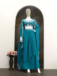 Sari en soie Creep au design exclusif et élégant avec chemisier raffiné, style ethnique tendance, dernière collection, tenue de soirée indienne modeste pour femme - Product Image 2