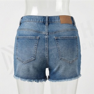 Summer New Women <b>Elastic</b> Waist Ripped Denim Shorts Fashion High Stretch Skinny Sexy Tassel <b>Jeans</b> Customized Color Fits - Product Image 2