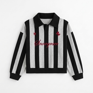 Camiseta de Rugby a Rayas Snowgrace, Manga Corta, Logotipo Bordado, Cuello en V, Corte Holgado, Transpirable, Ropa Unisex para Primavera/Verano - Product Image 1