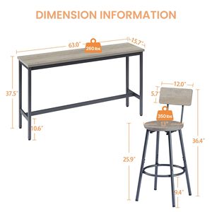 "Home <b>Bar</b> Long <b>Table</b> Set with 3 PU Upholstered Industrial <b>Bar</b> Stools for <b>Kitchen</b> Breakfast Living Room" - Product Image 5