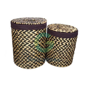 Usine en gros fait à la main jonc de mer jacinthe d'eau tissé boîte de rangement panier panier panier avec des prix pas cher - Product Image 4