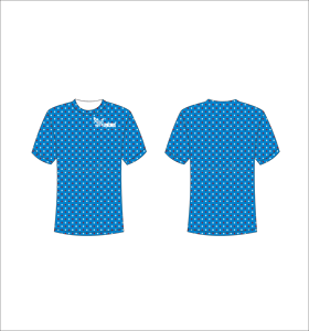 T-shirt personnalisé sublimé imprimé sur toute la surface, motif à pois bleus, rouges et blancs, unisexe, col rond, respirant, en polyester, tissu ferme et résistant - Product Image 1