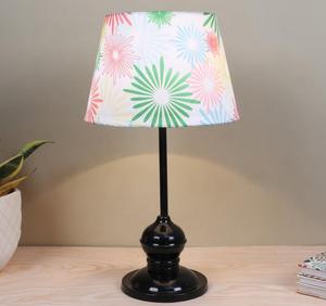 Modern Metal Table Lamp with Multicolored Floral Fabric Drum Shade Warm White Light for Bedroom <b>Decorative</b> <b>Lighting</b> - Product Image 2