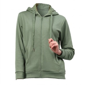 Sweat à capuche zippé pour femme 100% coton, coupe oversize, tricoté, manches longues, couleur unie, respirant, séchage rapide, style streetwear décontracté, avec poches - Product Image 1