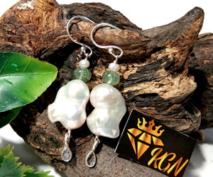Baroque Pearl <b>Dangle</b> <b>Earrings</b> Solid 925 Sterling <b>Silver</b> White Wedding & Party Jewelry Handmade Gift for Her A+ Quality - Product Image 1