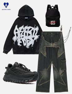 Graphic Hoodies Abstract Print Washed Hoodie Long Sleeve Acid Washed Hooded Sweatshirts Trendy <b>Y2k</b> <b>Tops</b> - Product Image 6