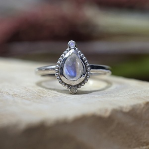 925 Sterling Silver Rose Gold Plated Pear Shape Natural Rainbow <b>Moonstone</b> Bezel Set Handmade Gemstone <b>Ring</b> for Women Party - Product Image 2