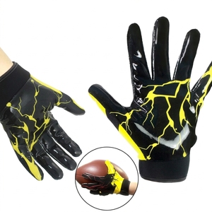 Custom Receiver Gloves Breathable Full Finger <b>Sticky</b> Grip Silicone Palm <b>Hook</b> Loop Team Logo Sports American Football Gloves - Product Image 5