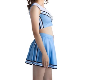 Ensemble deux pièces pour femmes, haut sans manches avec jupe plissée, uniforme sportif rayé, bleu et blanc, bloc de couleurs - Product Image 5